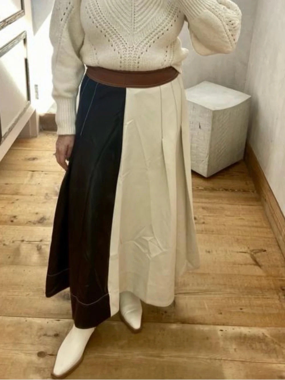 By Anthropologie Faux-Leather Colorblock Pleated Maxi Skirt Size 2 NWT